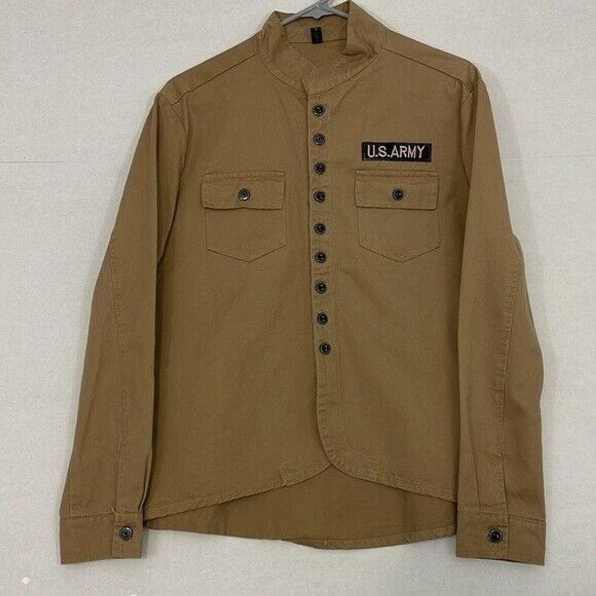 Valleyboy Shacket, Army Patch, Button Front, Tan Khaki