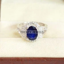 Blue Sapphire Oval Cut Gemstone With 925 Sterling Silver Ring For Men's #B595 *