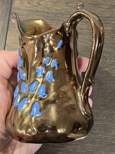 Vintage Creigiau Pottery Wales Welsh Copper Blue Milk Jug Creamer Pitcher - Picture 8 of 8