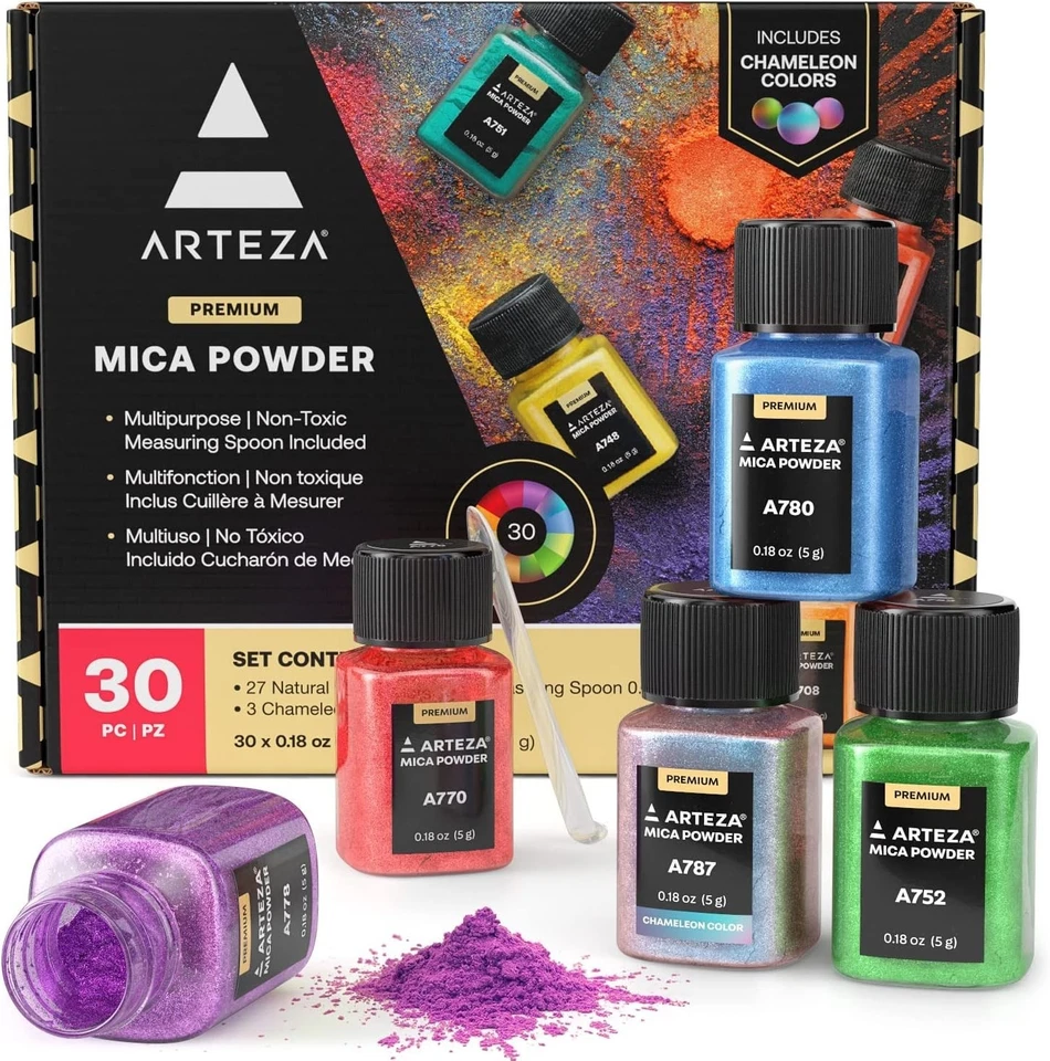 Multicolored Mica Powder for DIY Crafts - 30 Colors in Convenient Bottles - Image 3 of 4