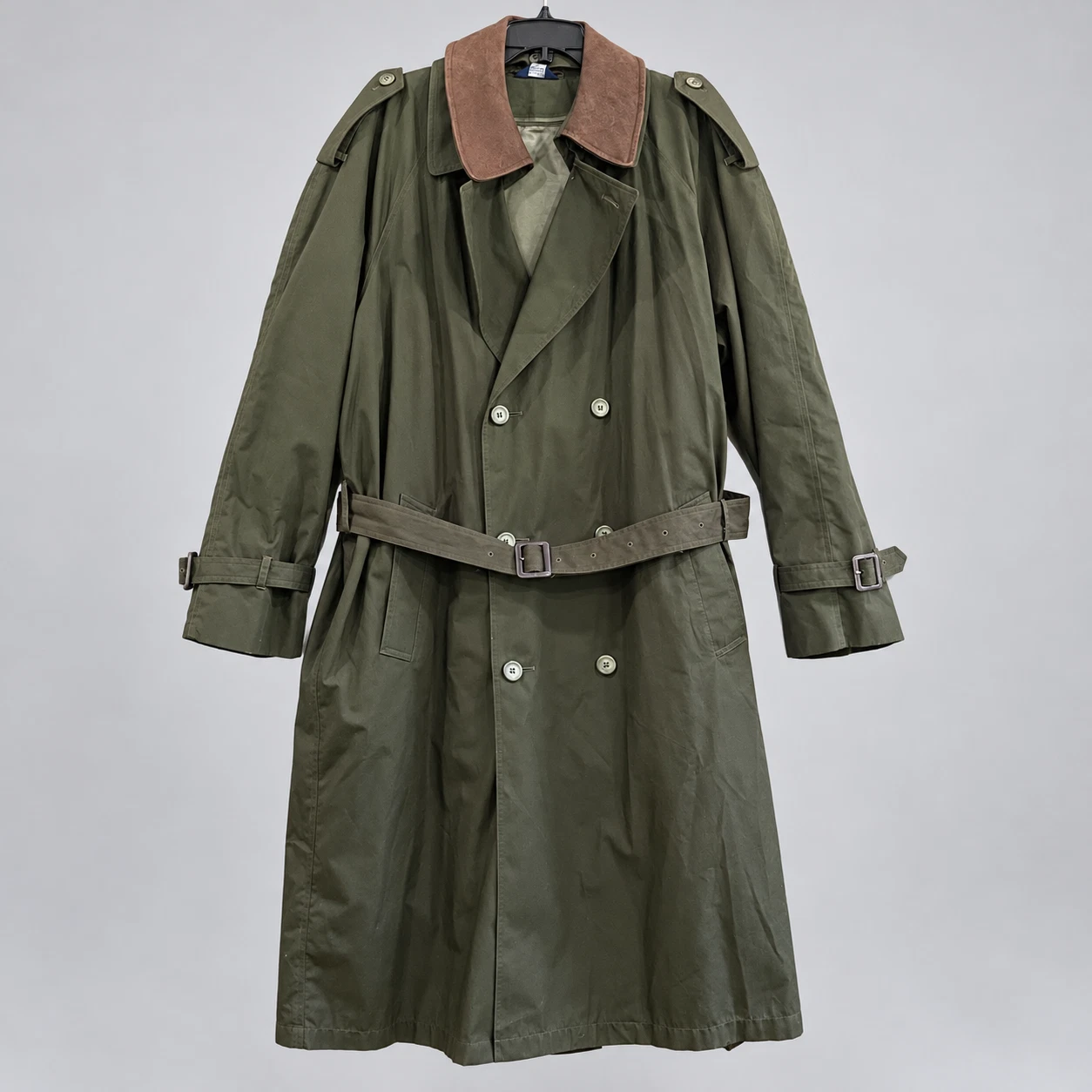 Stafford Trench Coat Mens 42L Olive Green Belted Double Breasted Removable Liner image 1