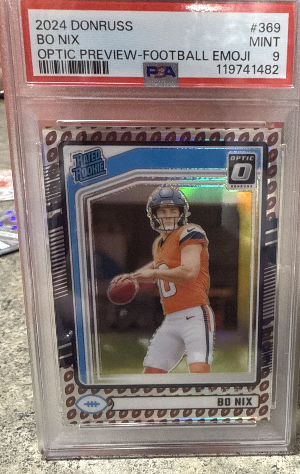 2024 Donruss - Rated Rookie Bo Nix #369 Optic Preview Football Emoji Prizm