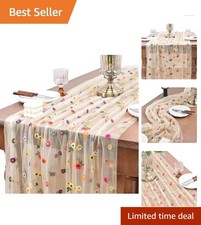 Versatile 10ft Champagne Floral Tulle Table Runner for Indoor and Outdoor Events