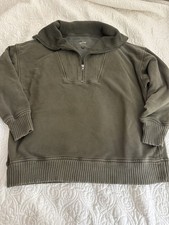 Aerie Womens M Down To Earth Oversized Quarter Zip Olive Green Sweatshirt