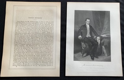 steel engraving Pres US 05 Monroe James Ashlawn Doc good feeling #3 America 250