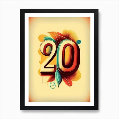 20, Number, Education Retro Drawing Framed Wall Art Poster Canvas Print Picture