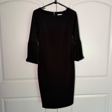 Calvin Klein Black Sheath Dress with Pleated Bell Sleeves Size 6