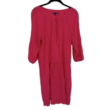 GAP Pink Embroidered Viscose Sundress Raglan Sleeves Drawstring Waist Medium EUC