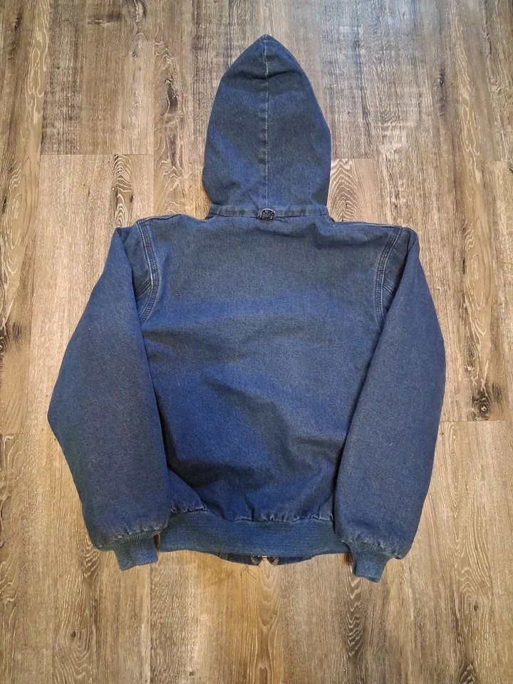 Vintage Youth Medium Denim Carhartt Zip Up Hooded Blanket Lined Jacket Y07 DST - Image 4 of 4