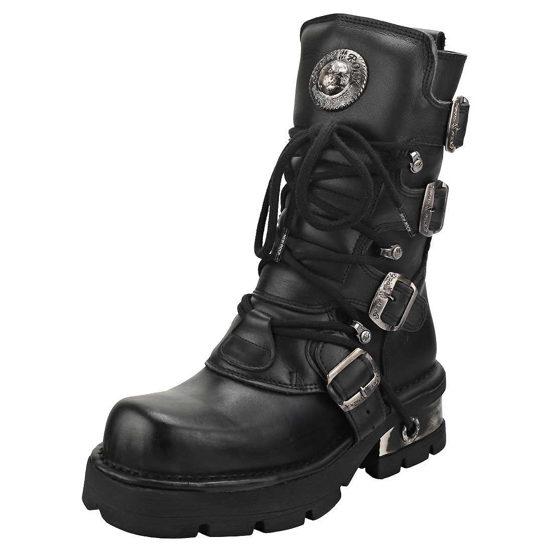 New Rock Block-heel In Metal-look Unisex Platform Boots in Black - 8 US