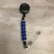 Blue Beaded Badge ID or Casino Players Card Holder Handmade 0156