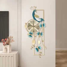 Luxury Crystal Peacock Large Wall Clock Metal Wall Watch Living Room Decor Gift