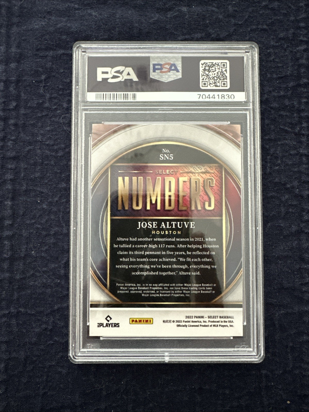 2022 select baseball Jose Altuve #SN5 PSA 10 view 2