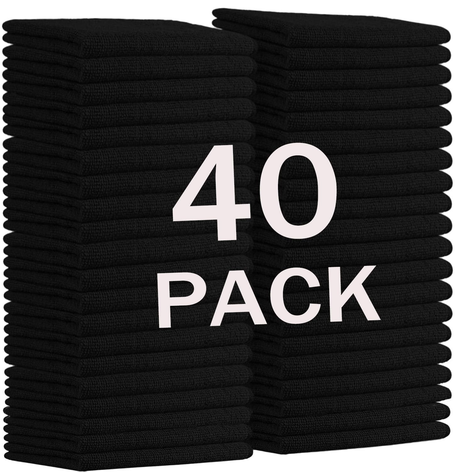 12x12 Inch Black Microfiber Cleaning Cloths 40-Pack Multipurpose Reusable for Home & Car