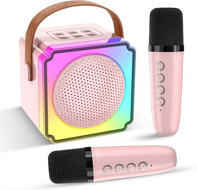 Mini Karaoke Maschine mit 2 kabellosen Mikrofonen für Kinder und Erwachsene tragbar