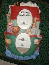 Noah's Ark 3D Picture Frame Holds 2 Photos Glass Resin Nursery Decor 1995 Vintag