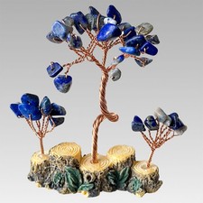 Bonsai de árbol de dinero de piedra lapislázuli natural con base de cristal figura curativa