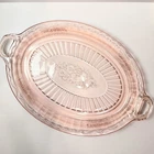 Anchor Hocking Mayfair Pink Depression Glass Bridal Roses Dessert Platter 1930s