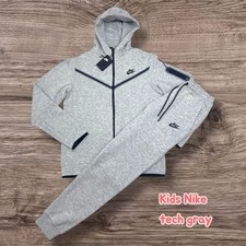 Nike Boys Gray Tech 2 Piece Hoodie and Pants Set Long Sleeve Zip Solid
