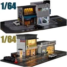 Diorama 1/64 Car Garage Model LED Light City Store Building Scene Display Model