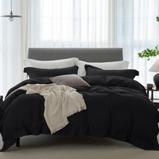 Cooling Twin Duvet Cover Set-100 Washed Cotton with Chic Wide Trim Design Li...