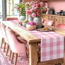 Pink Gingham Table Runner, Spring pink gingham tablecloth gingham table runner