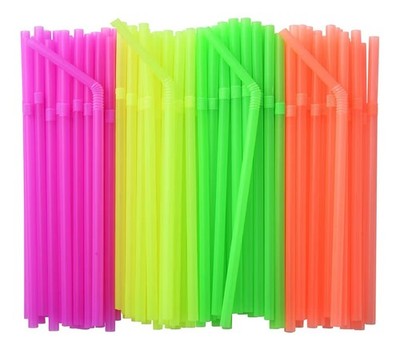 ALINK 500-PCS Neon Colored Flexible Drinking Straws Plastic Disposable Straws