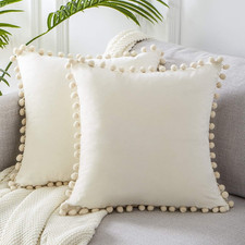 l Decorative Throw Pillow Covers 18x18 Set of 2, Cream White Couch Square Pillow