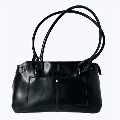 Cromia Navy Blue Leather Shoulder Bag Made in Italy Gold Tone Hardware READ