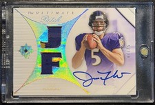 JOE FLACCO 2008 The ULTIMATE Patch # /25 Holo Foil On Card Auto Ravens UD Rookie. rookie card picture
