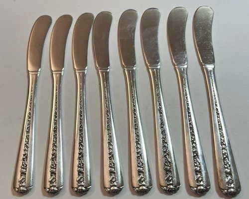 8 Vintage Sterling Silver Butter Knives Towle Rambler Rose Pattern 216 Grams