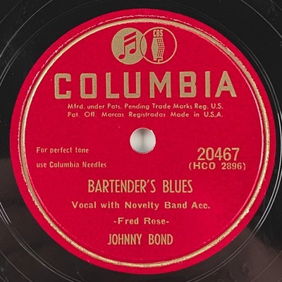 Johnny Bond Bartender's Blues, I Can't Hide The Tear 1948 10'' 78rpm Record 20467
