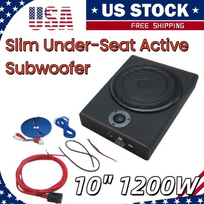 10'' Super Slim Compact Under Seat Amp Powered Subwoofer System with Kit 1200WMAX