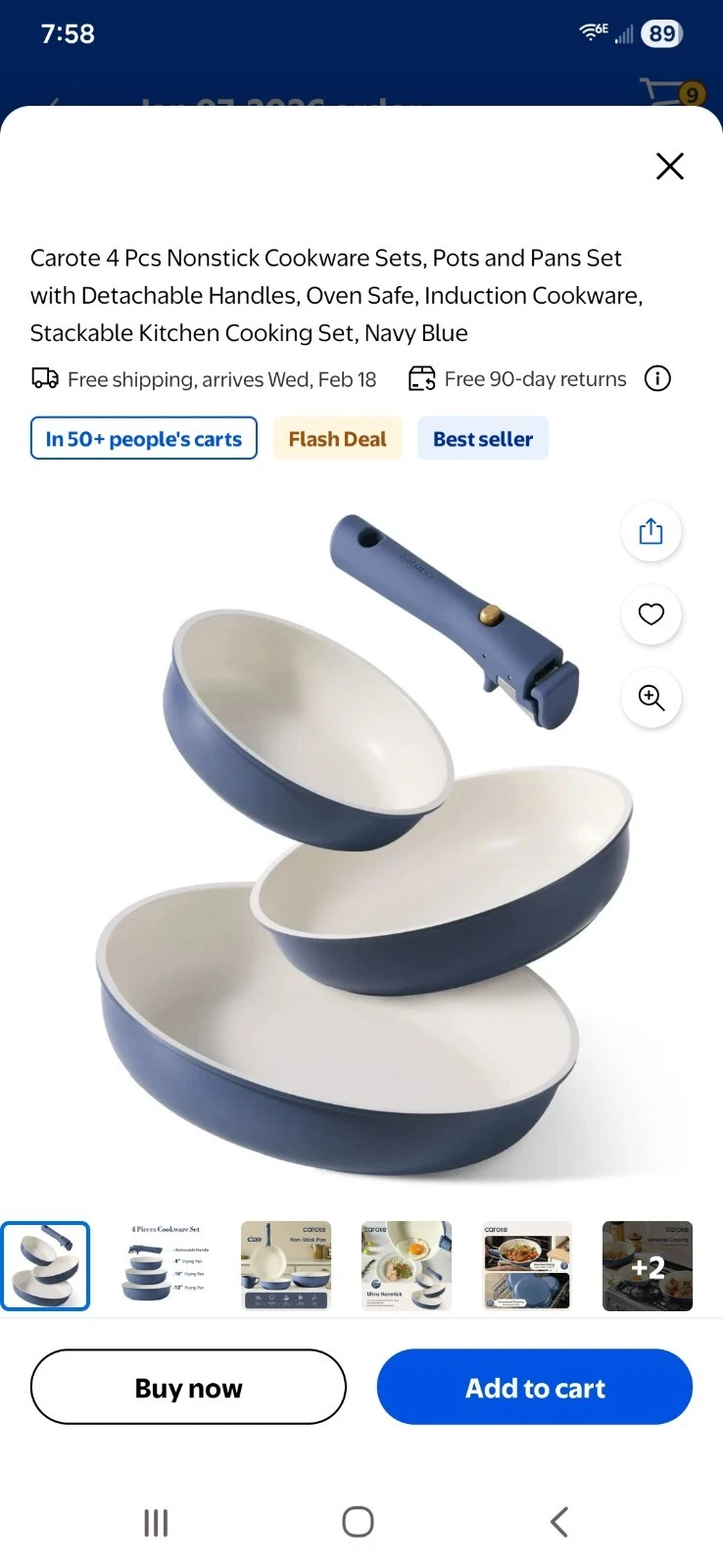 Carote 4pc Nonstick Cookware Set with Detachable Handle, Blue New Original Box