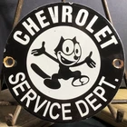 VINTAGE FELIX CHEVROLET SERVICE DEPARTMENT 6” PORCELAIN METAL DEALER SIGN