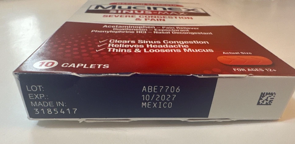 Comprimidos Mucinex Sinus-Max para aliviar la congestión severa y el dolor 10 unidades exp 10/27 Foto 3 de 3