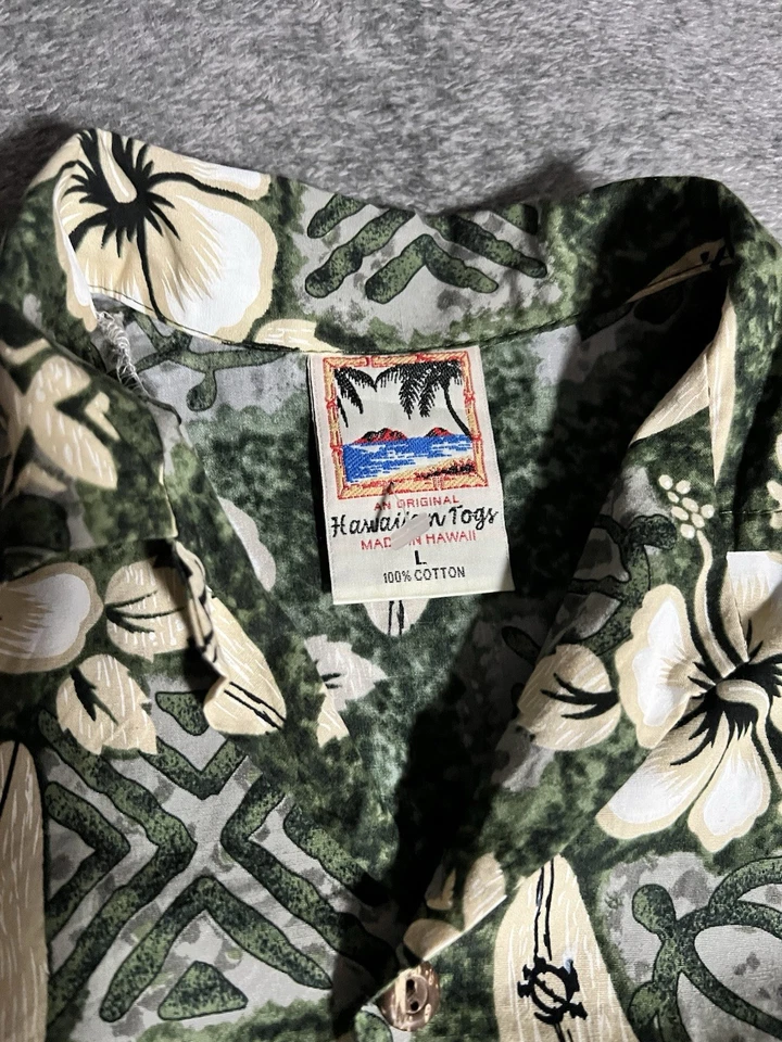 Camisa Hawaiian Togs Niños Hawaiana AOP Abotonada Talla LG Hibisco Verde Nueva Foto 2 de 4