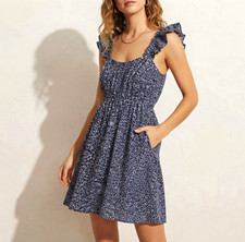 Abercrombie & Fitch Navy Blue Floral Ruffle Strap Mini Dress Size M