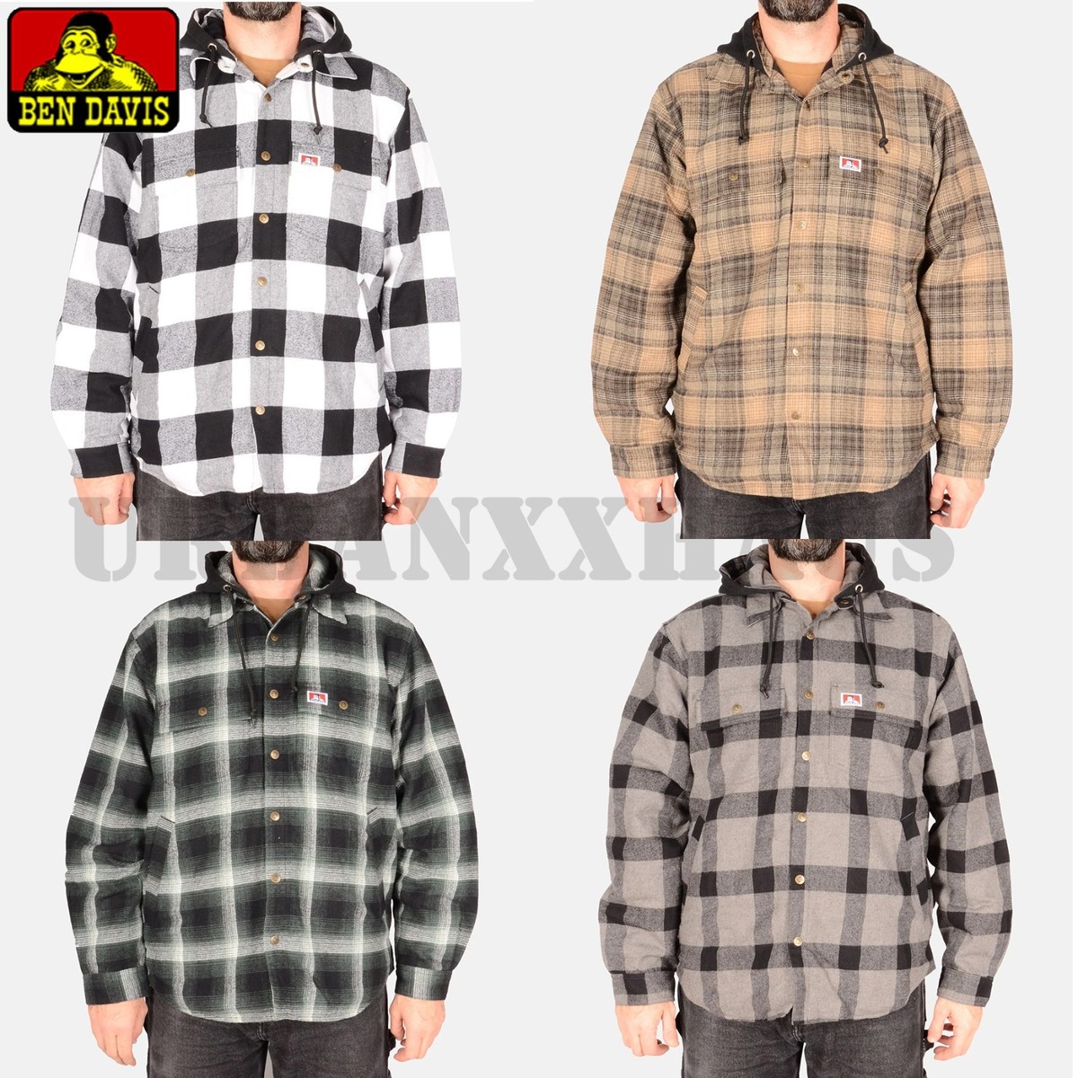 BEN DAVIS MEN'S FLANNEL JACKET W/ HOOD (S TO 3XL) | eBay
