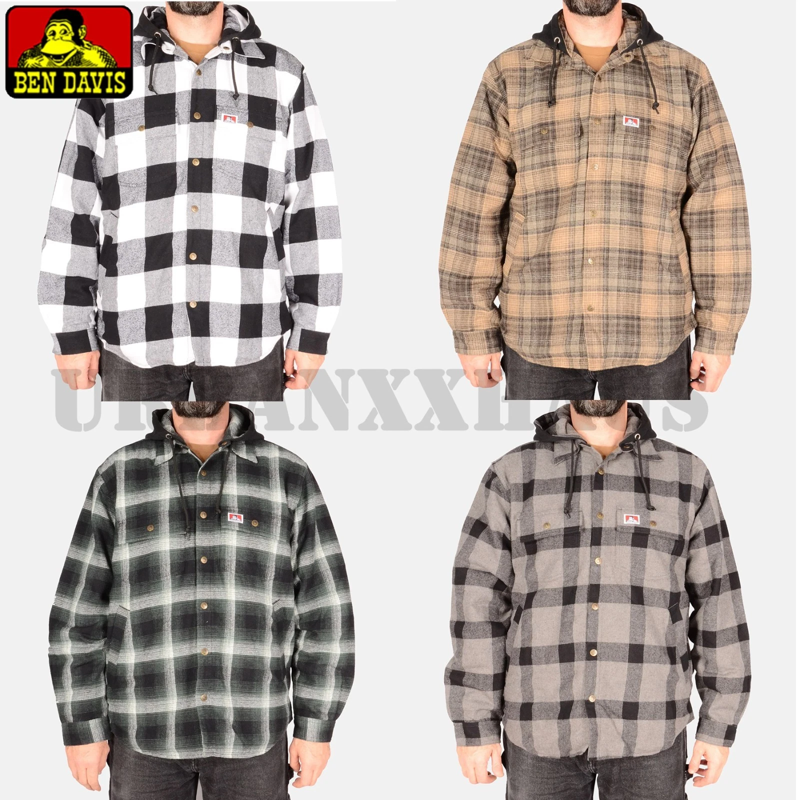 BEN DAVIS MEN'S FLANNEL JACKET W/ HOOD (S TO 3XL)