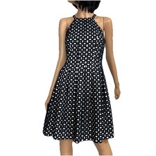 Vince Camuto Black Eyelet Halter Fit Flare Dress White Lined 6 Whimsigoth Y2k