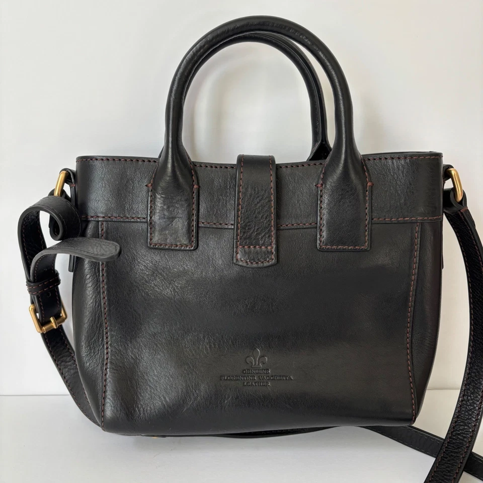 Dooney Bourke Florentine Leather Tote Black Amelie Crossbody Top Handle Gold - Image 3 of 4