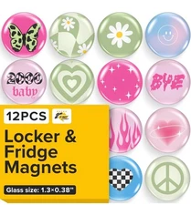 Super Cute Fridge & Locker Magnets – 12 Glass Magnets with Vibrant Colors – Y2K