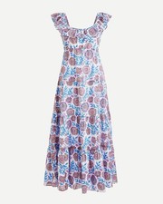 J. Crew Tiered Ruffleneck  Floral Block Cotton Print Maxi Dress Nwt XS
