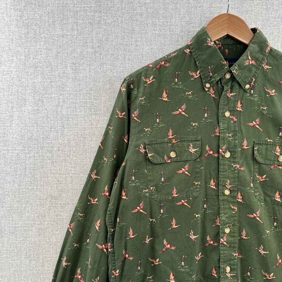 Ralph Lauren 中号修身绿色鸭子狩猎长袖纽扣成人* — 第 2/4 张图片