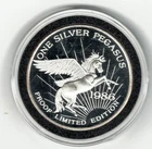 1986 - Pegasus Gold Corporation - 1 Troy oz., 0.999 fine Silver Round/Coin