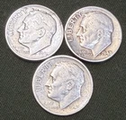 Three Early Roosevelt Dimes 1947-P, 1948-D & 1948-S 90% Silver US-FREE SHIP!