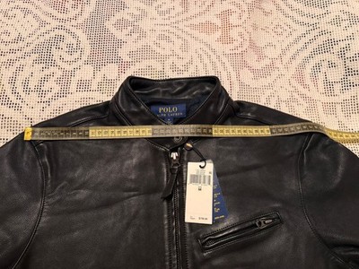 Polo Ralph Lauren Men's Cafe Racer Leather Jacket Black Size M NWT