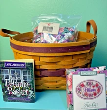Longaberger 1997 Petunia Basket Liner Protector Tie On Cards Leather Handles May