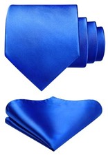 Ties for Men Formal Ties with Pocket Square Set Classic Solid Color Royal Blue